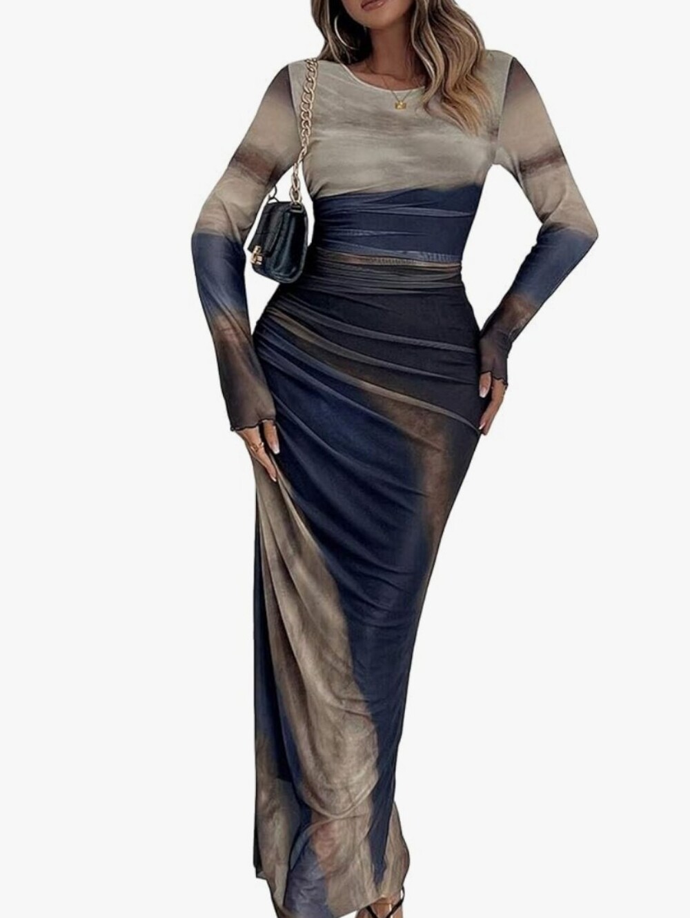 Sheer Mesh Maxi Long Sleeve Dress Bodycon